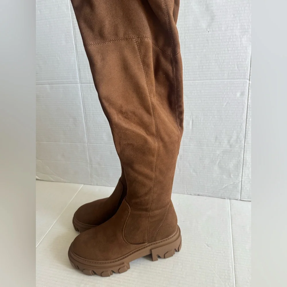 NEW Nine West Cellie2 Brown Suede Over Knee Thigh High Lug‎ Sole Boots 6